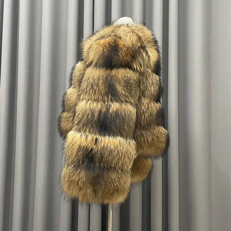Winter Women's Warm Real Fur Coat Short Casual Long Sleeve Natural Color Raccoon Fur Coat_voghion.com