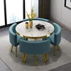 Mesa blanca+silla azul/dorada