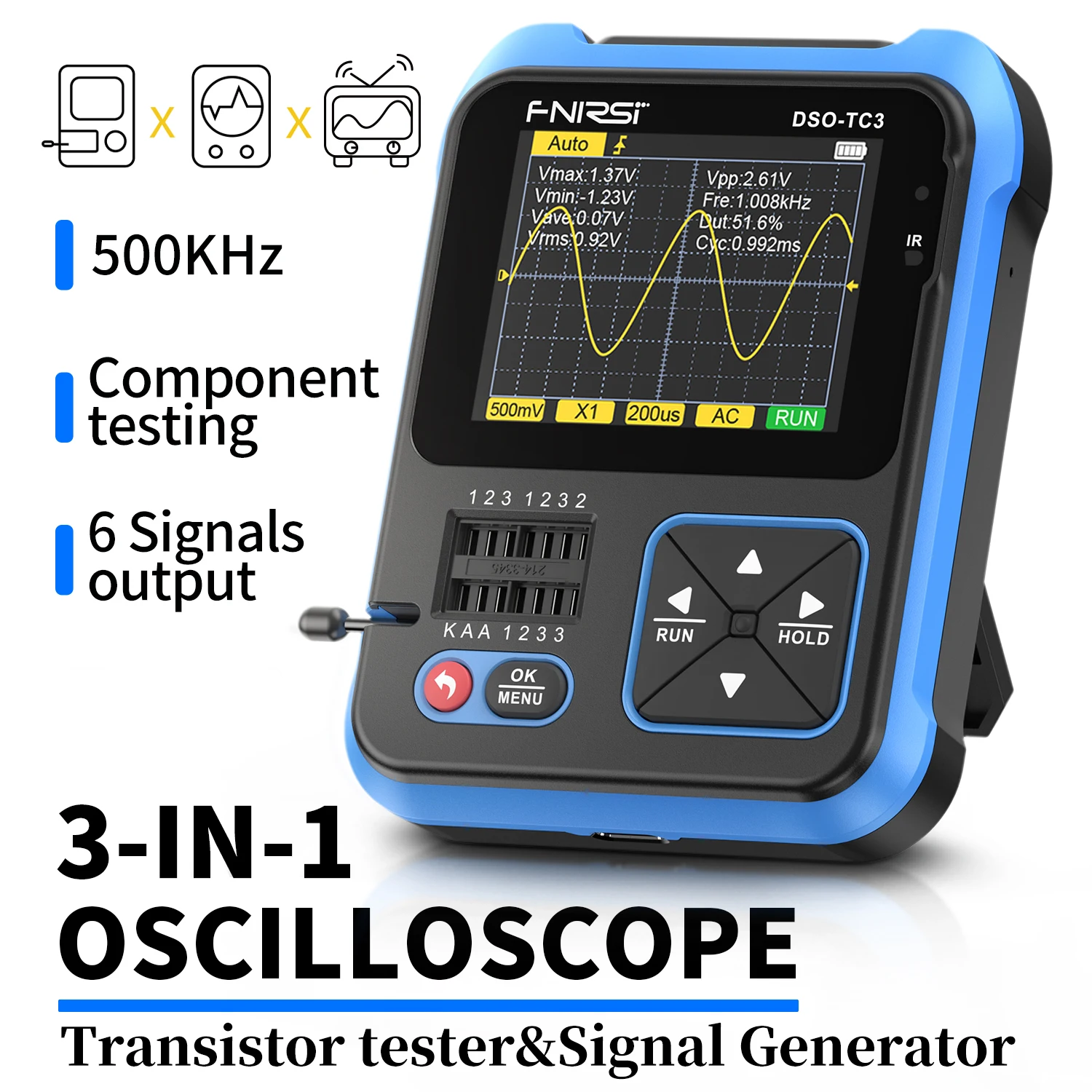 FNIRSI DSO-TC3 3in1handheld Oscilloscope Transistor Tester Multi-function Multimeter Diode Voltage Portable Digital Oscilloscope