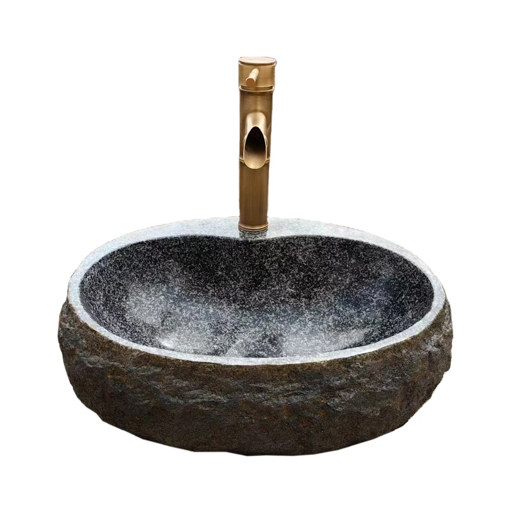 Lavabo Ovalado De Piedra Natural Gris (30 Cm) - Hecho A Mano En Piedra De Río De Indonesia Para Baños únicos