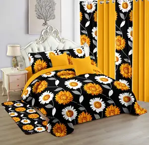 Custom Logo 12 Pcs King Size Luxury Bedding Set with Curtains & Bedskirt for Hotel Wholesale Wrinkle Free Cotton Rich