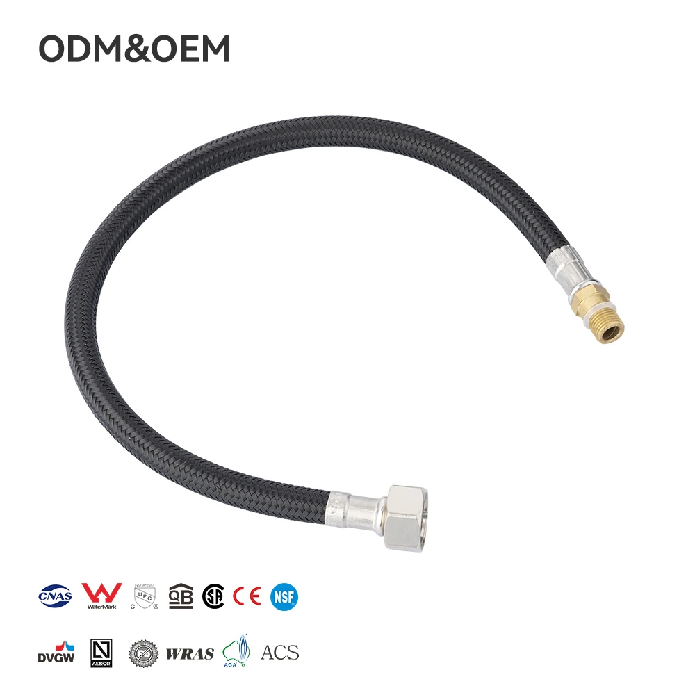 PPW Moderní černé flexibilní hadice s opletáním z PET a vnitřní trubicí z PEX, potrubní hadice pro koupelnu, toaletu, měděné tvarovky, více, 5letá záruka