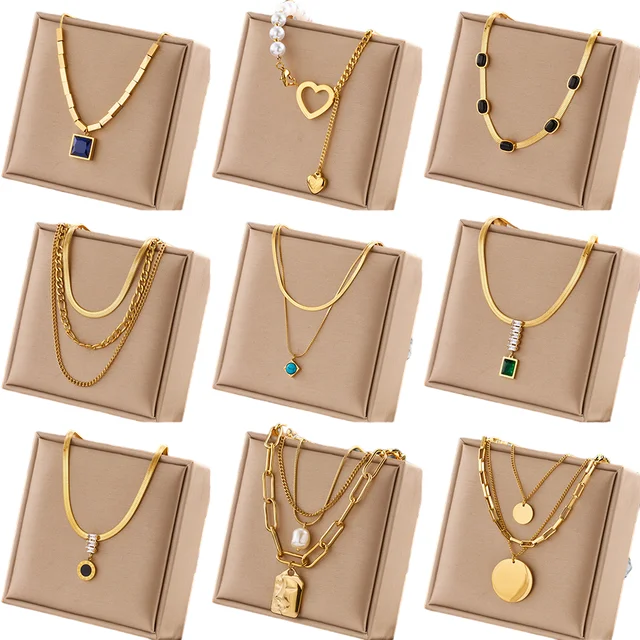 18K Gold Plated Stainless Steel Gold Plated Jewelry Wholesale Waterproof Women Accessories Geometric Pendant Layered Necklace