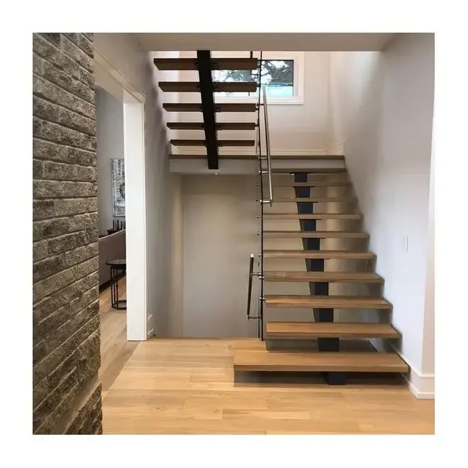 Custom Design Solid Wood Stairs U Shape Staircase Indoor Wood Steps Cantilevered Floating Staircase