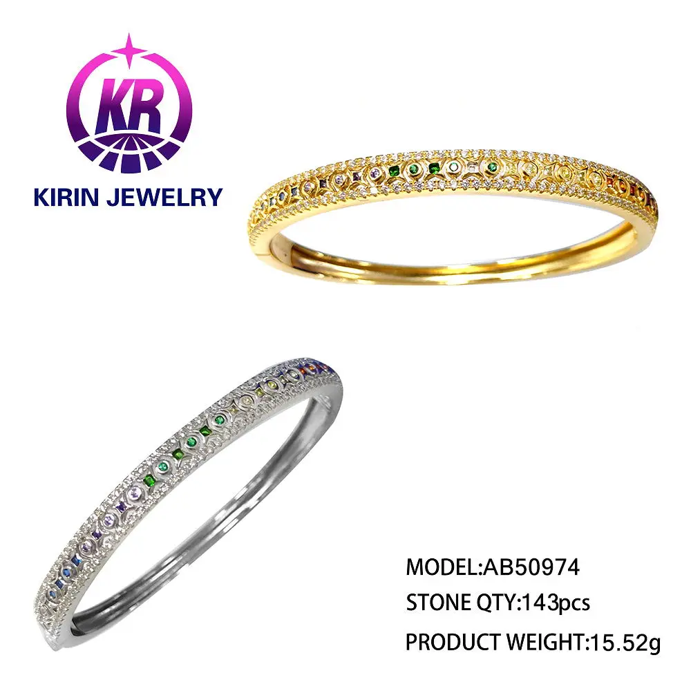 Fashion Jewelry Brass Silver 18K Gold Plated Colorful Zircon Bangles for Women