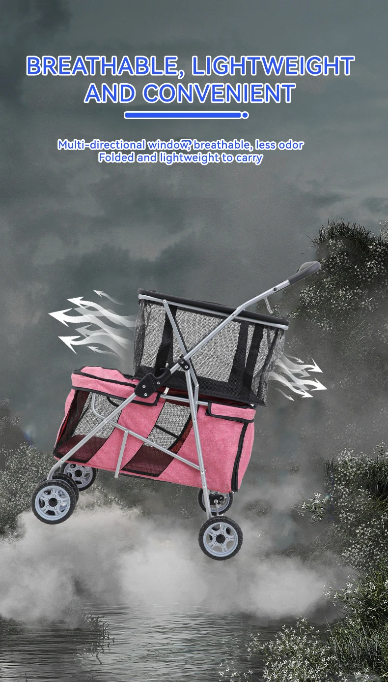 Double Pet Shopping Cart Camping Shopping Cart Large Capacity Portable Storage Folding factory