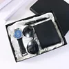 m3215black - Set de 4 piezas: gafas de sol + billetera + reloj + bolígrafo