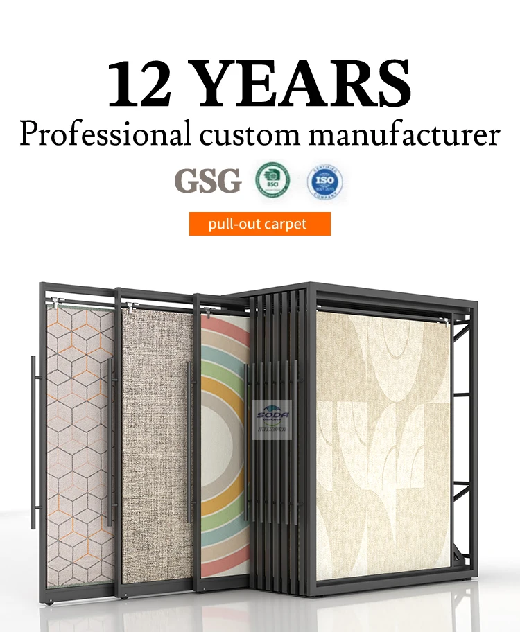 Modern Sliding Floor Standing Carpet Rug Display Rack for Eco-friendly ...