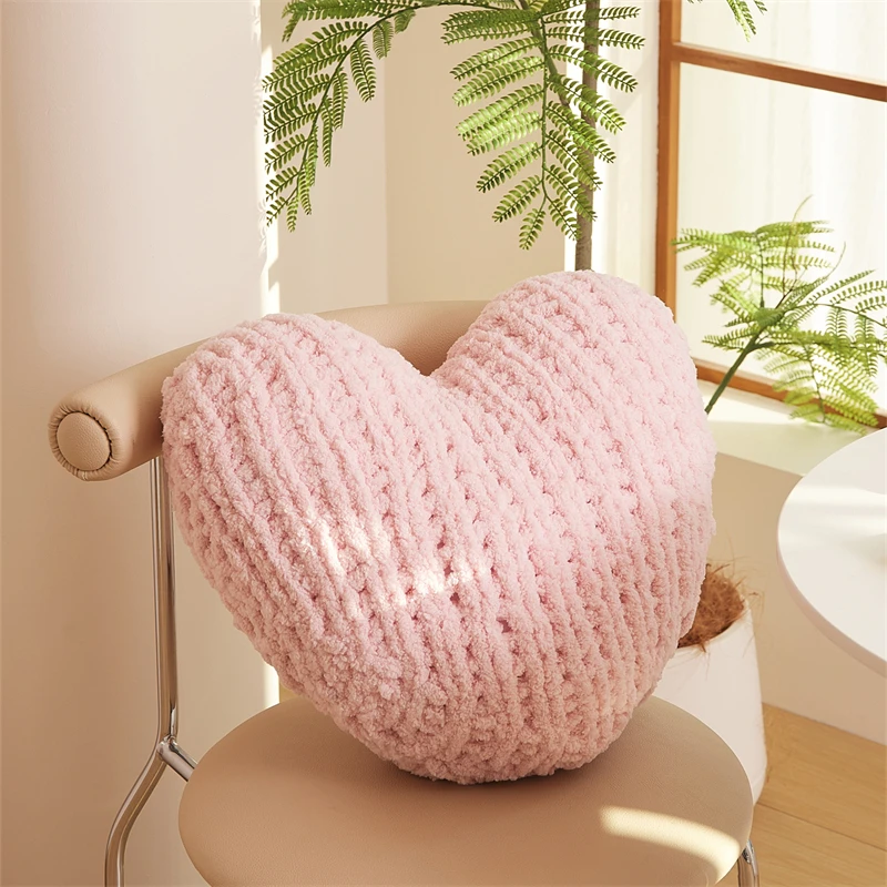 Heart Super Cozy 100% Chenille Knot Pillow for Home Sofa Decoration STN