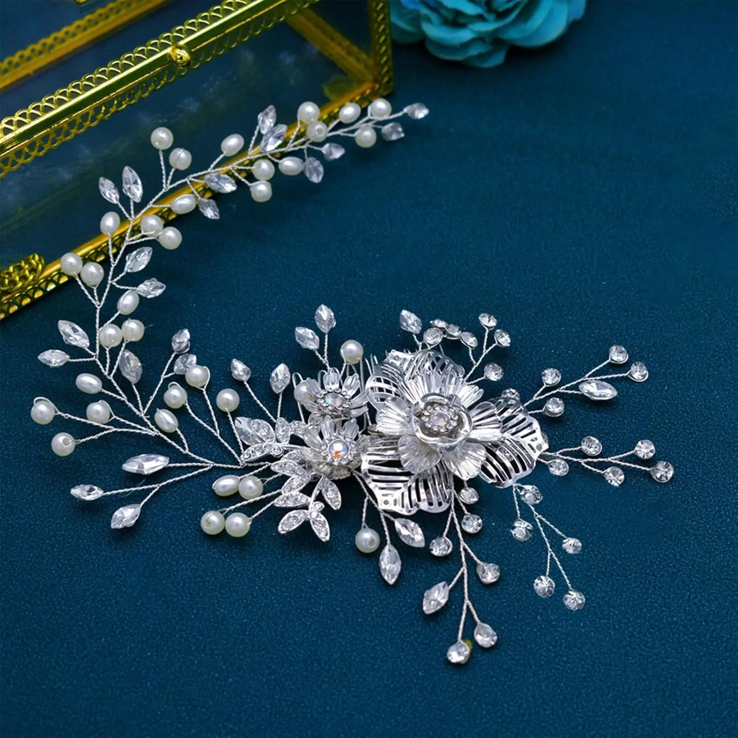 Premium Elegant Wedding Hair Pieces Rhinestone Bridal Hair Comb and Accessories for Bridesmaids Made of Silk - Image 2