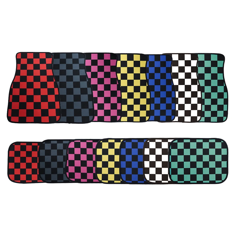 4PCS JDM Racing Cluture Checkered Print Car Floor Mat Accessories Classical Carpet Anti-Slip  Floor  Foot Pad Mats
