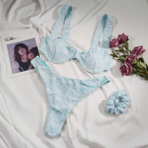 Customized Swimsuit Women OEM Swimsuit Hot Sale Custom Jacquard Swimming Suits Bikini and Scrunchie 3 Piece Set