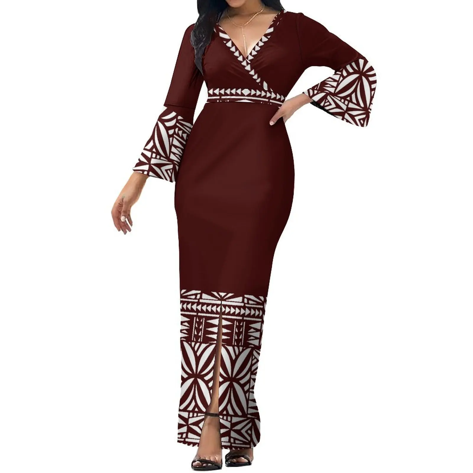 elegant burgundy dresses Elegant Deep V-Neck Sleeveless Formal Gown with High Slit – Burgundy,  Emerald, and Plum main image 0