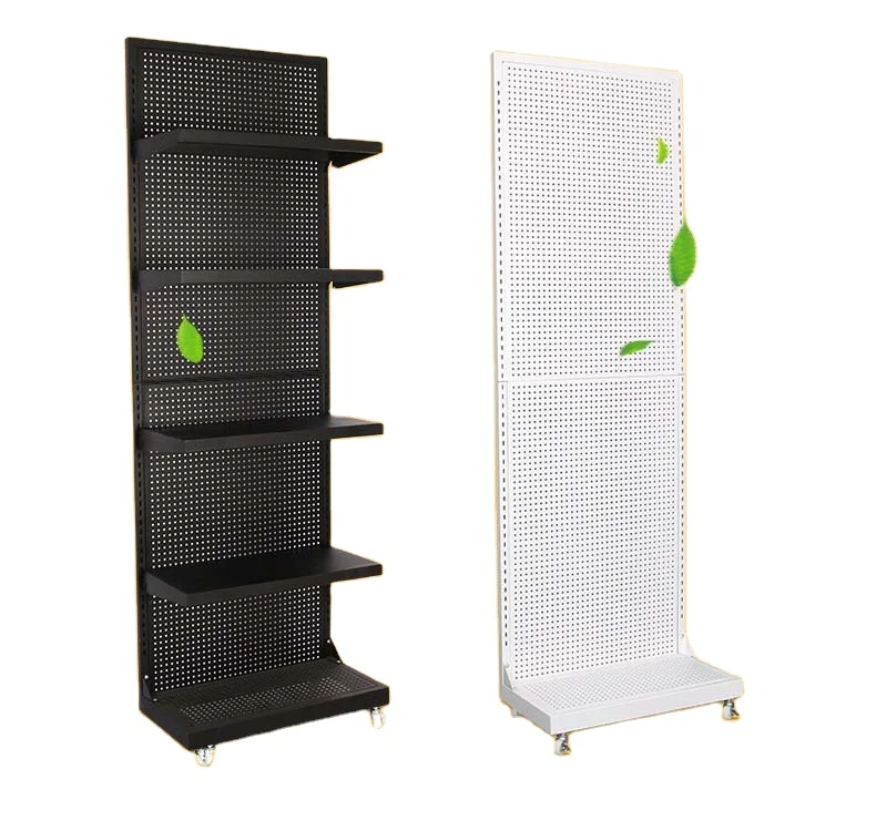 Metal End Cap Hole Mesh Rack Metal Pegboard Display Rack Panel With Pegboard Baskets Moveable Storage Display Rack With Wheels