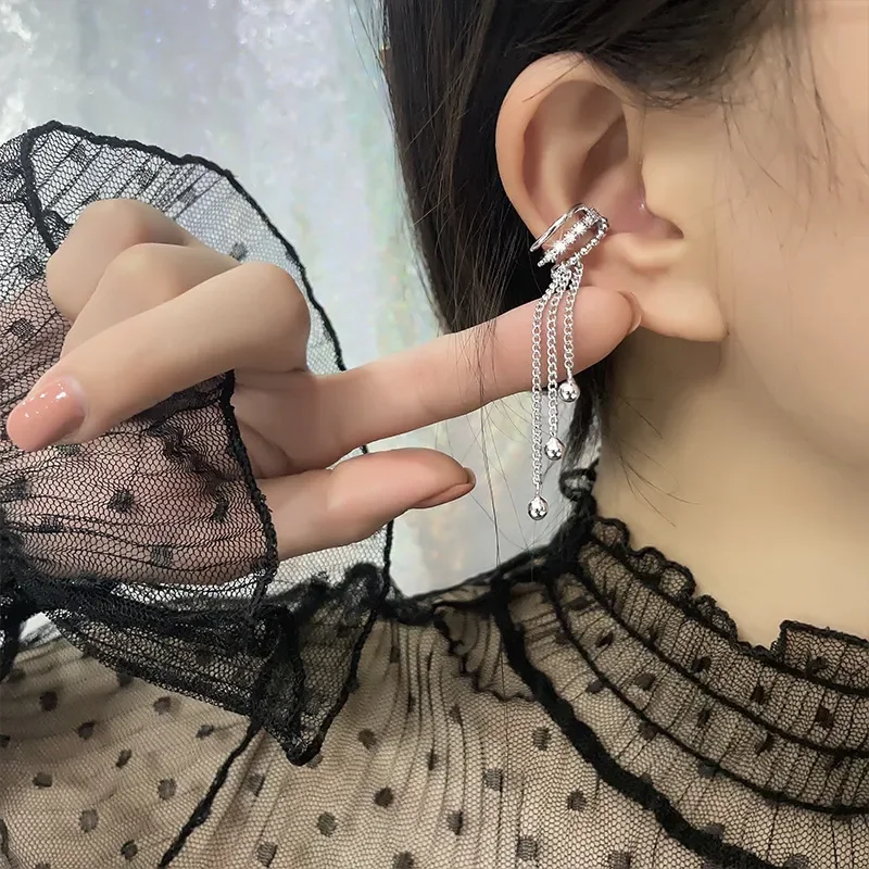 Korean Fashion Ear Clip Fake Piercing Tassel Earrings for Girls - Main Image