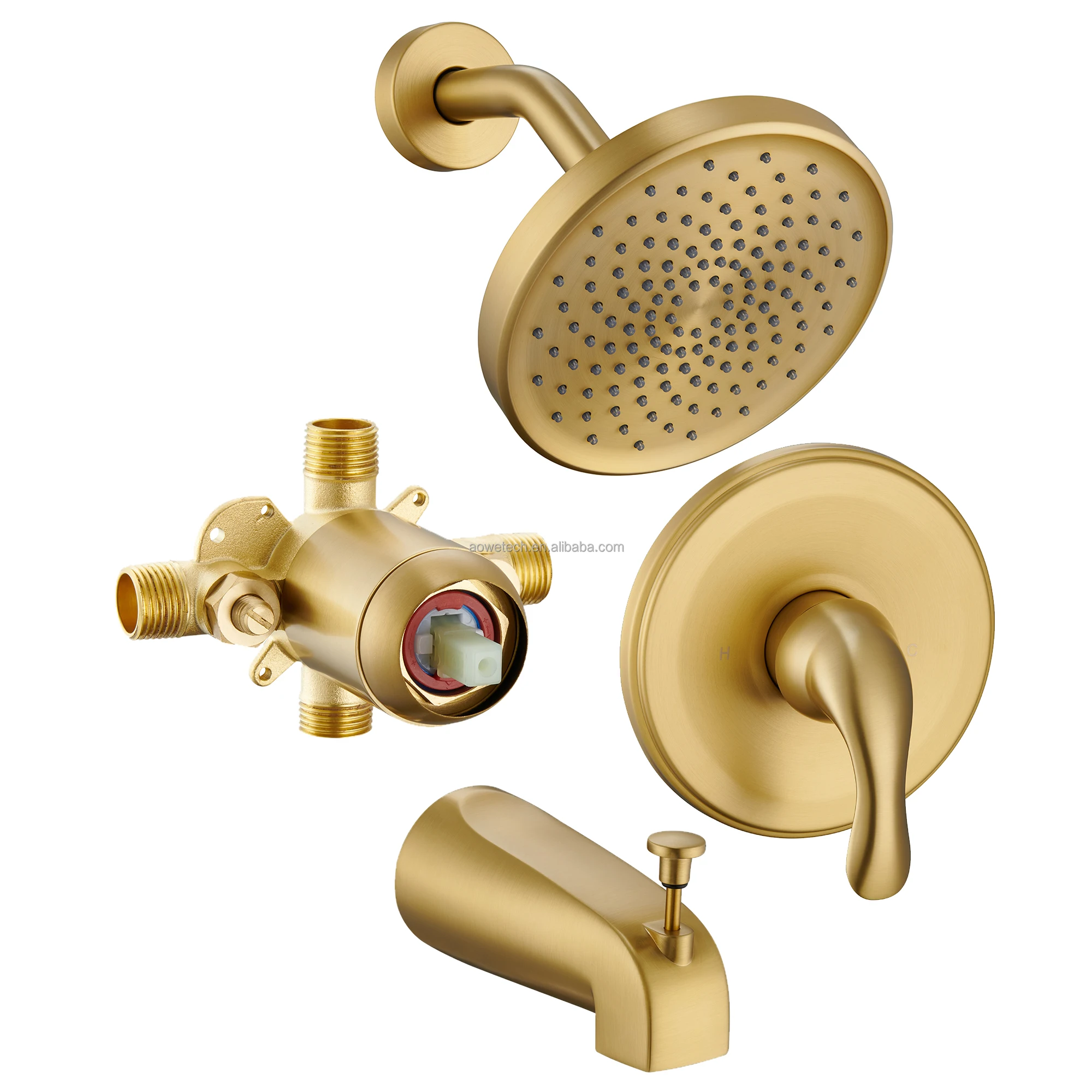 Luxury Brushed Gold Concealed Tub and Shower Trim Kit Heavy Duty Brass Valve Modern Bathroom Set for Boutique Hotels