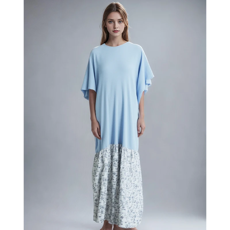2025 Summer New Light Blue Shirt Dress Women's French Style Irregular Pieced Fishtail Hem Elegant Youthful Casual Maxi Dress