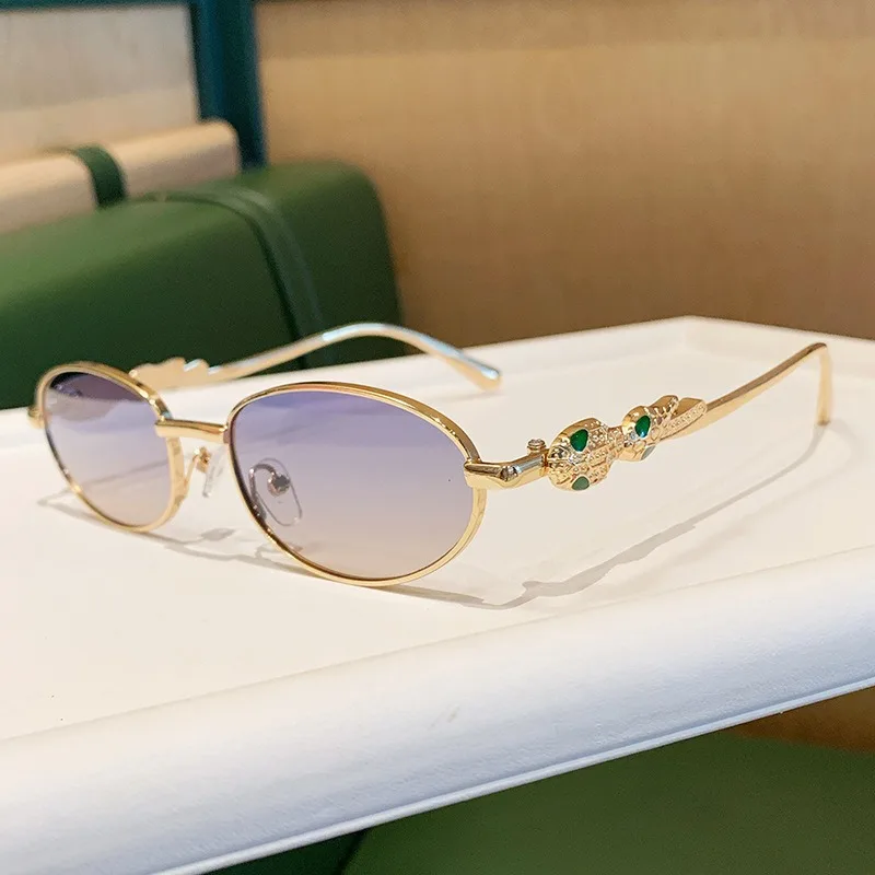 STORY HD98192 Trendy Luxury Snake Head Sunglasses Women Men Fashion Rhinestone Oval Metal Frame Sunglasses Custom Brand logo