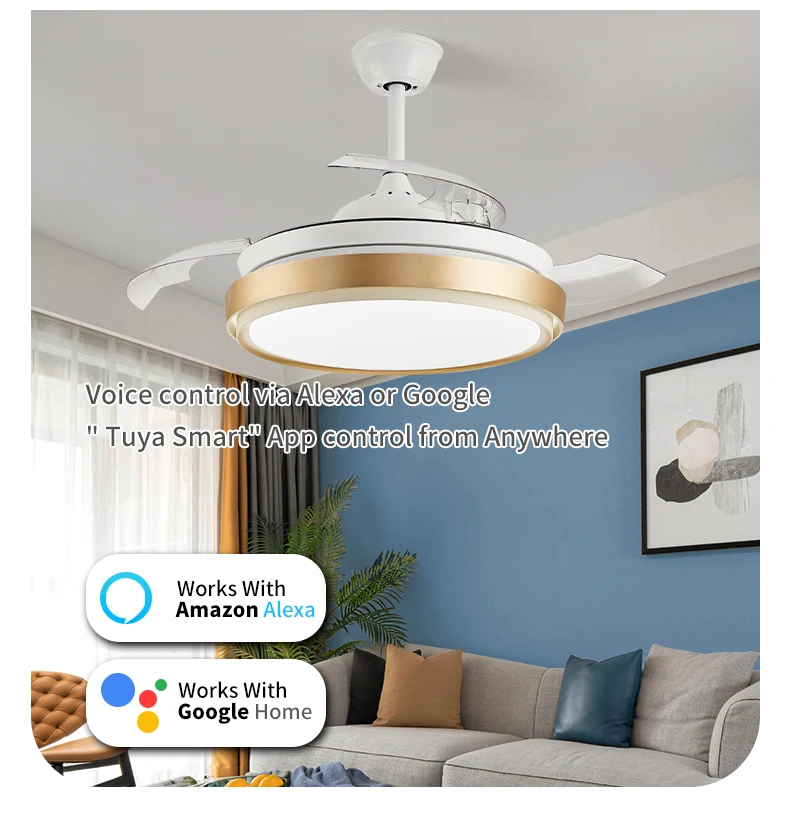 Ceiling Fans with Remote Control Fandelier Light Decorative Lights for Bedrooms Led Fan Retractable Ceiling Fans