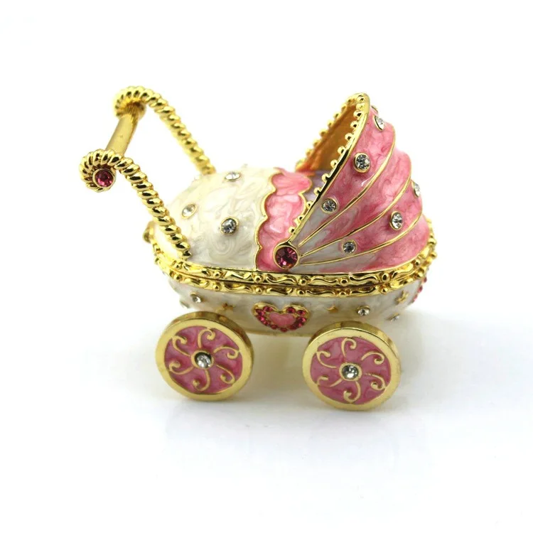 Mothers Day Gifts Funny Baby Carriage Stroller Metal Jewelry Trinket Box Hinged Trinket Box For Mother For Women