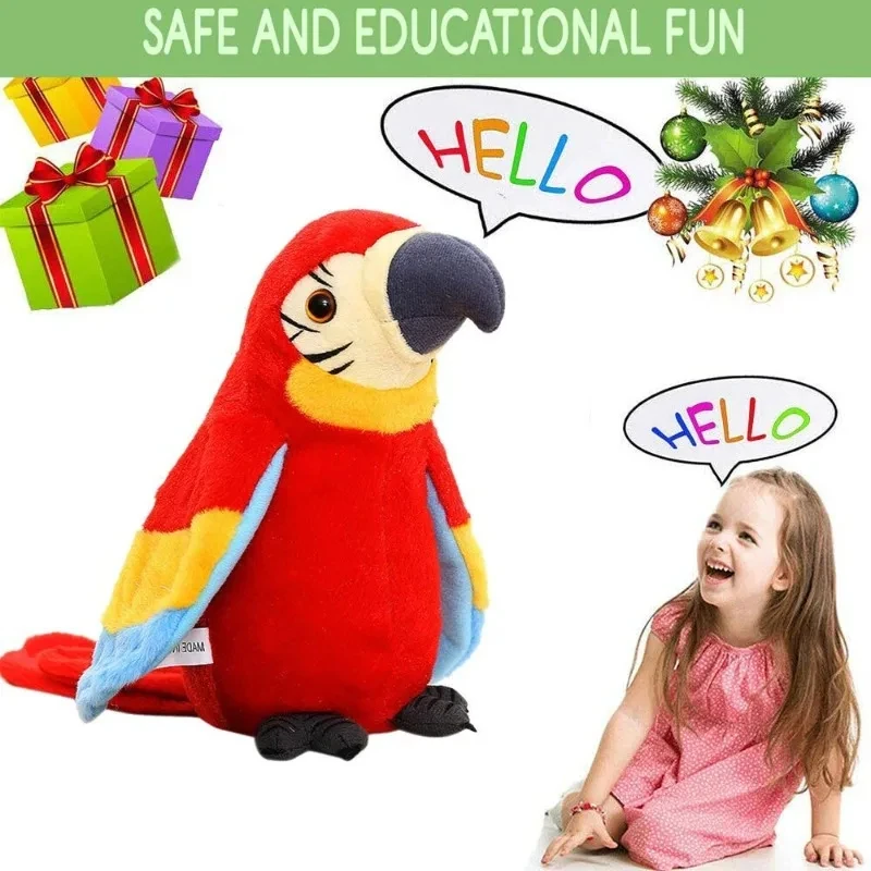 Talking Macaw Parrot Repeat What You Say Stuffed Animal Plush Toy Speaking Parrot Pet for Kids Gift