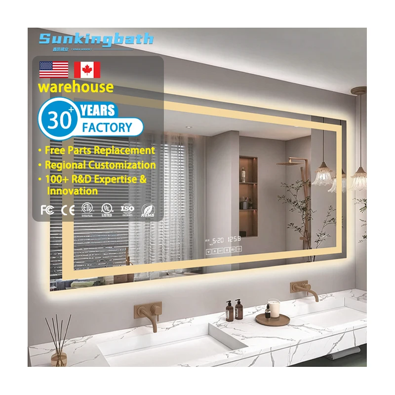Hotel Large Rectangle Bathroom Mirror 60*120CM Touch Led Mirror Bluetooth Speaker Elegante Smart Bath Mirrors with LED Light