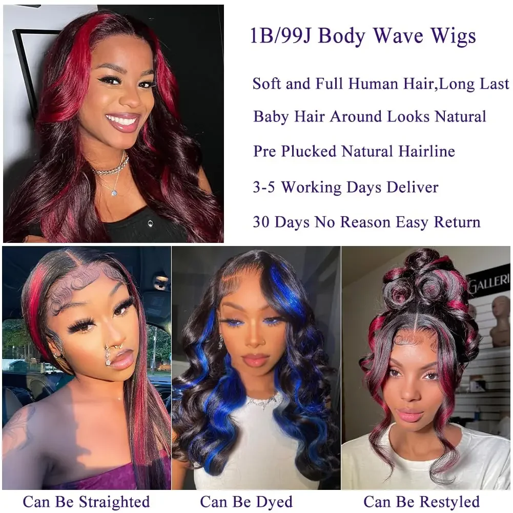 Burgundy Highlight Body Wave Wigs_voghion.com