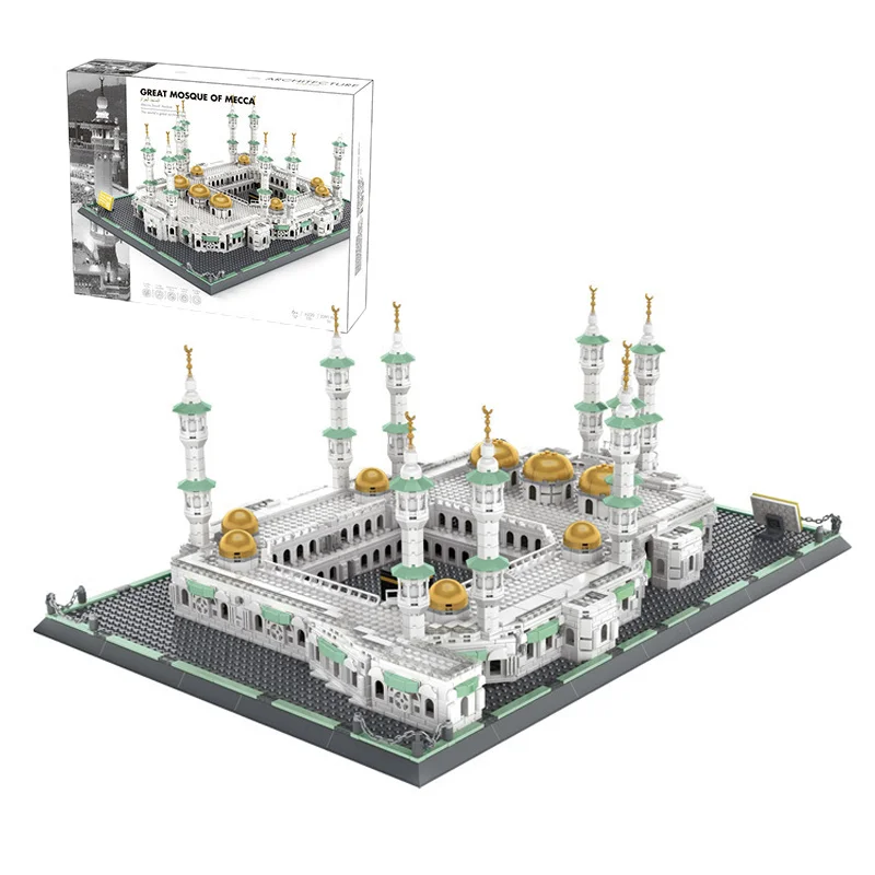 CAYI Masjidil Haram Baru Hadiah Souvenir Set Blok Bangunan Dekorasi Moc Model Arsitektur Bata Mainan Hadiah untuk Anak-anak