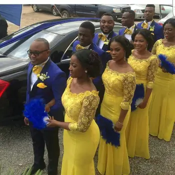 Morili Customized Plus Size Yellow Long Sleeve Bridesmaid Dress