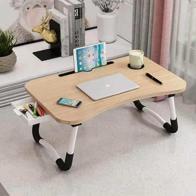 60X40CM Folding Computer Desk With Drawers Bed Folding Desk USB Multifunctional Folding Computer Desk