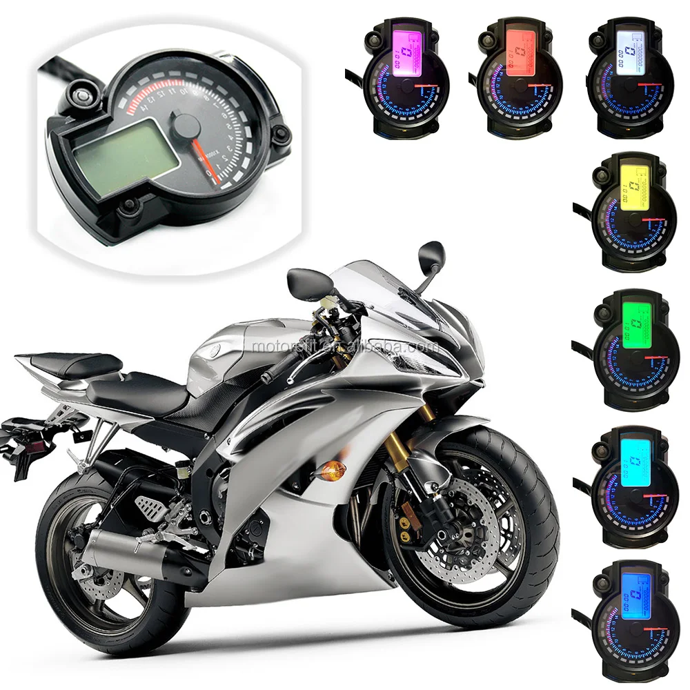 RTS Universal 7 Colors Motorcycle Digital Instrument Speedometer Odometer Adjustable Panel LCD Gauge for RX2N 4 Cylinders