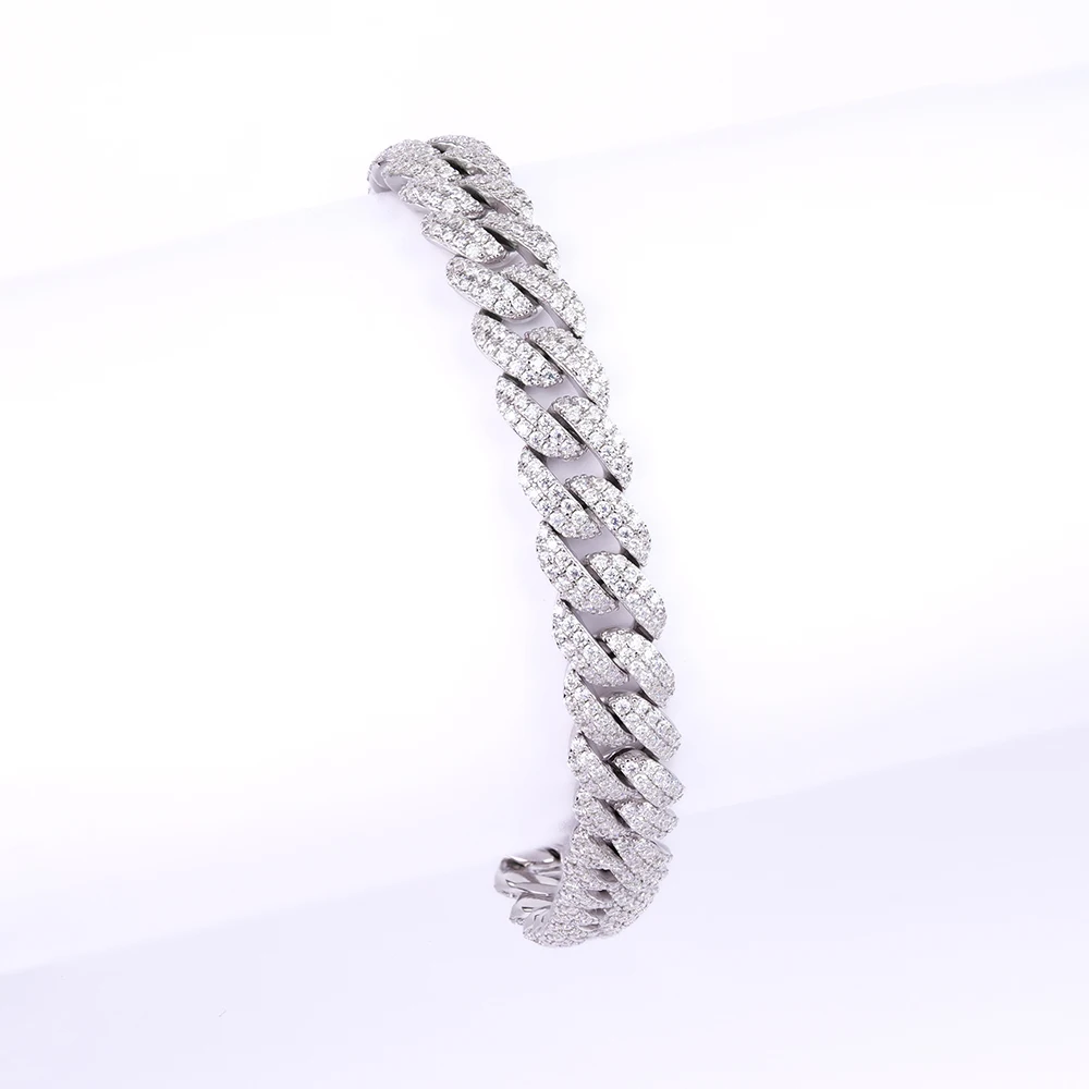 Wholesale 8MM 7.5in Full Mossanite Moissanite Chain Link 925 Sterling Silver Cuban Bracelet Fine Jewelry Gold Bangles for Gift
