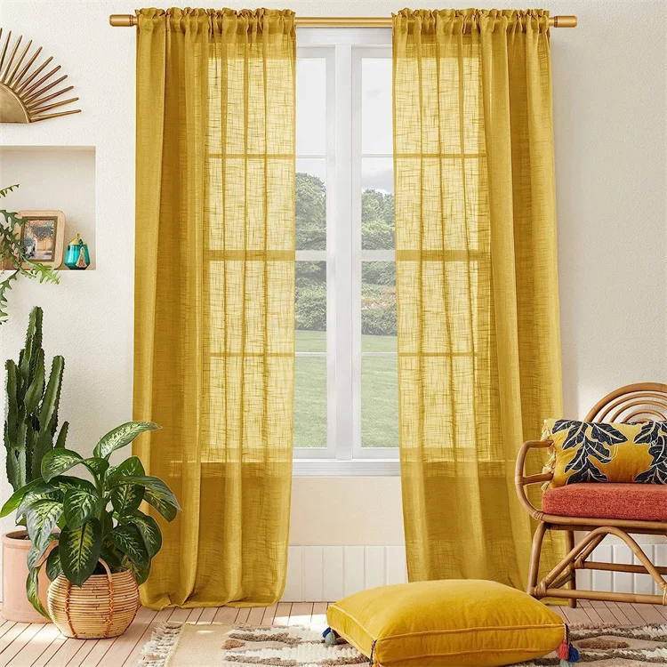 Tende Trasparenti Giallo Chiaro 160 Cm – 2 Pannelli Con Tasca Per Asta - 3