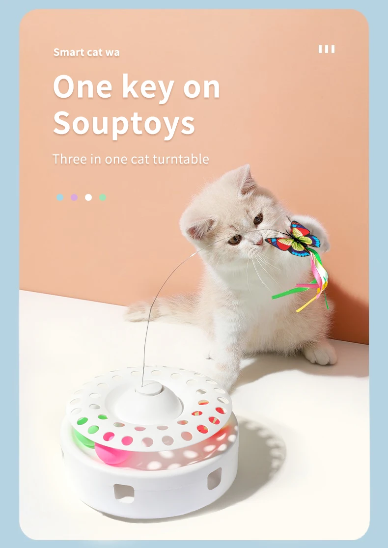 Upgraded Electric Cat Toys with Bell Ball Puzzle 3 in 1 Cat Turntable Toy Automatic Rotation Teaser Butterfly Interactive Toy supplier