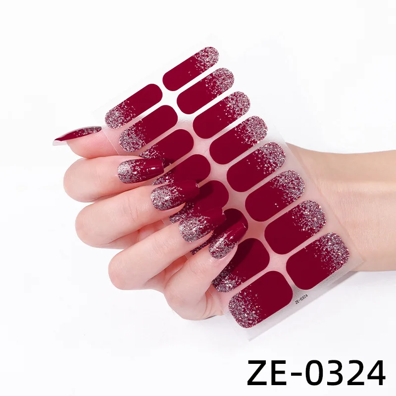 High Quality 16 Pcs Nail Polish Stickers Wraps Solid Color Glitter Full