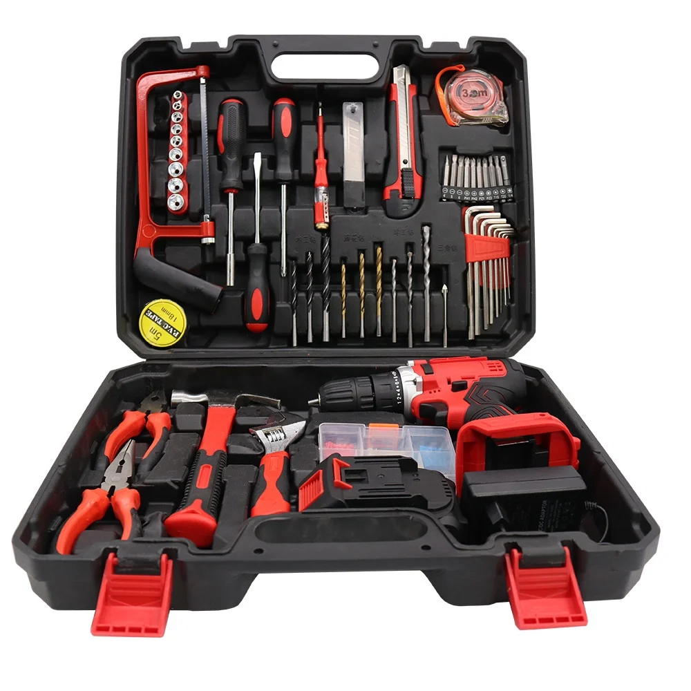 108PCS Hand Drill Tool Set Lithium Drill Tool Box Charging Power Screw Drivers Cordless Drill Power Tools Combo Kit