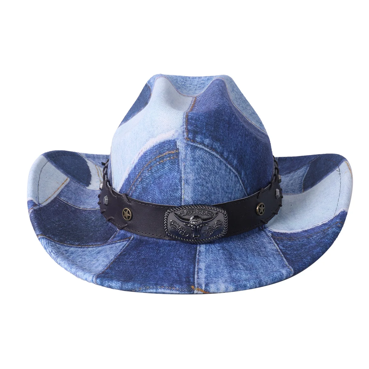4244 Western Cowboy Hat For Women Man Denim Wide Brim Cowgirl Party Fashion Classic Women men stitched denim Cowgirl Hats  main image 4