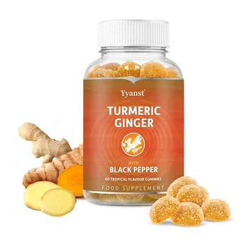 Private Label Turmeric Ginger Gummies With Black Pepper Boosts Skin Health Promotes Mobility & Flexibility