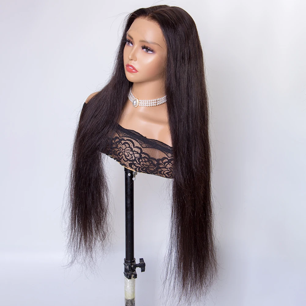 30 inches 180% density natural black color natural straight human hair 13x6 HD lace front wigs for women