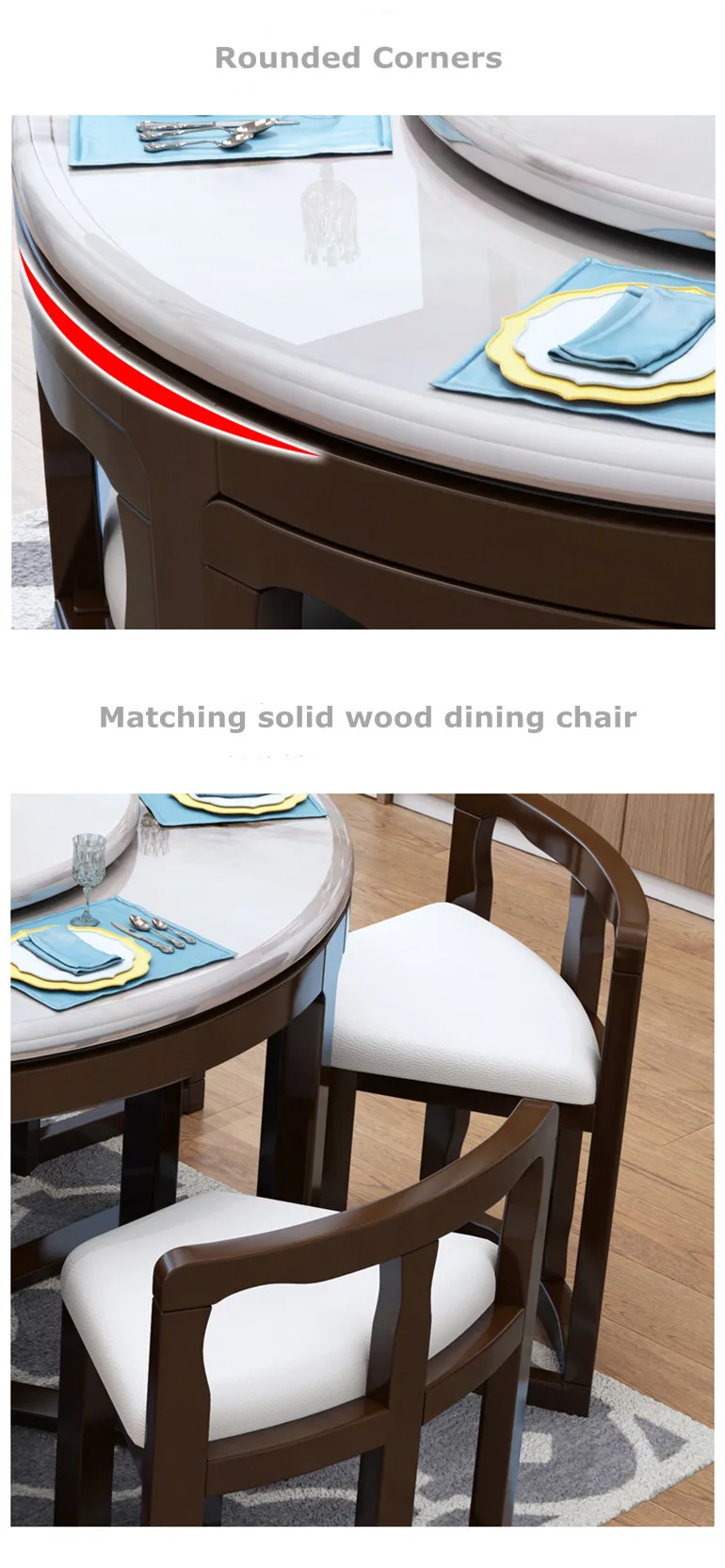 Solid Wood Popular Rounded Corners Invisible Marble Simple Modern