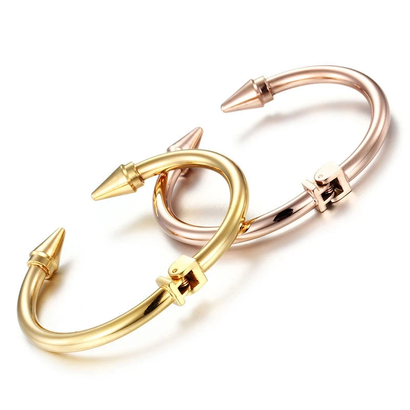 Spring Opening Flexible Stainless Steel Rivet Punk Nail Bracelet Bangle