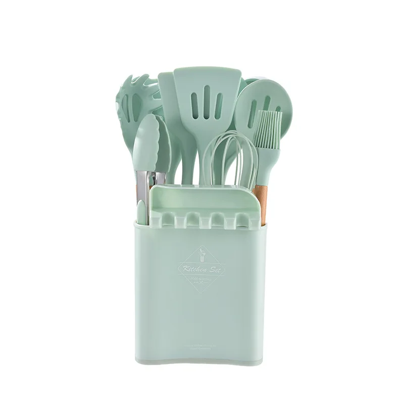 New Arrival Heat Resistant Silicone Cooking Utensils Set, 12 Pieces tools  Set with bamboo wood handle and Holder