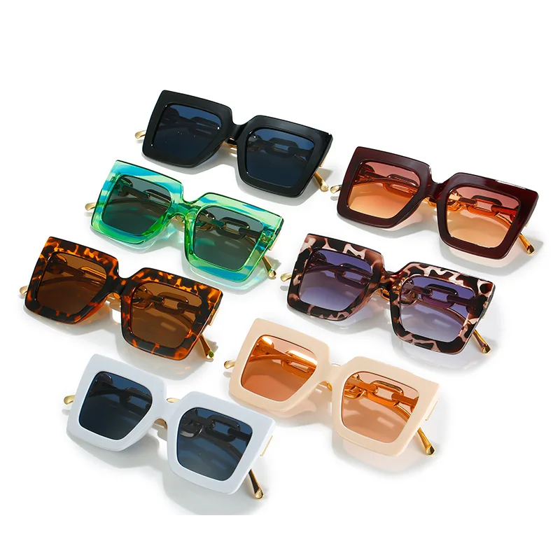 2022 Chain Temples Sunglasses square Frame Woman Ladies Sun Glasses Fashion Big Shade