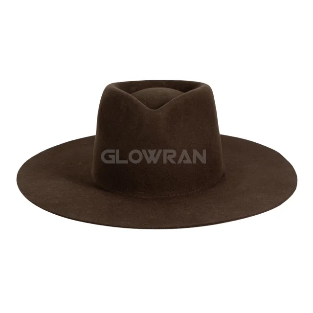 High Quality Dark Brown Flat Brim Wool Felt Blank Fedora Hats Unisex In Stock Wholesale