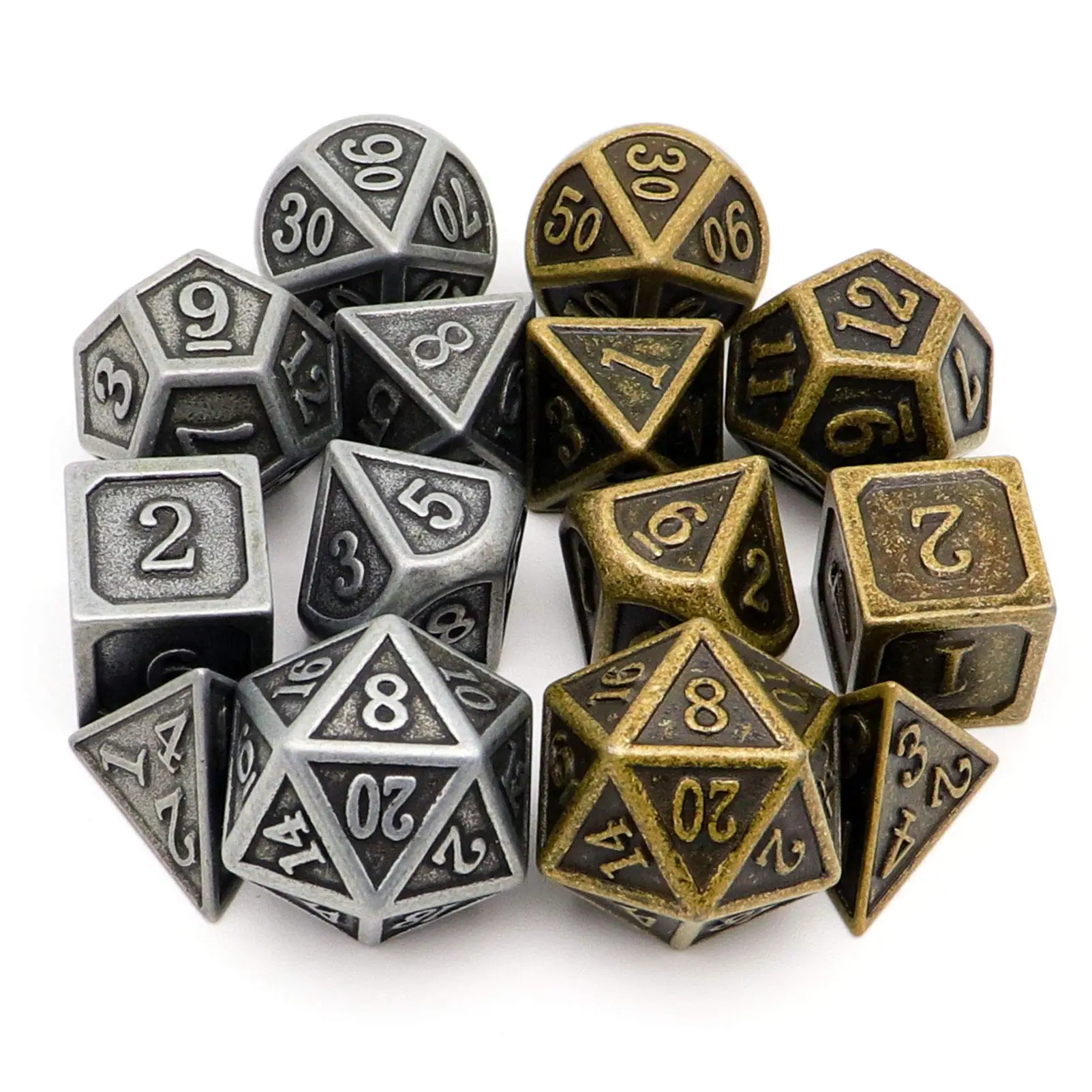 适用于大型多人棋盘游戏的dnd骰子属地下城和龙定制7件式金属实心骰子