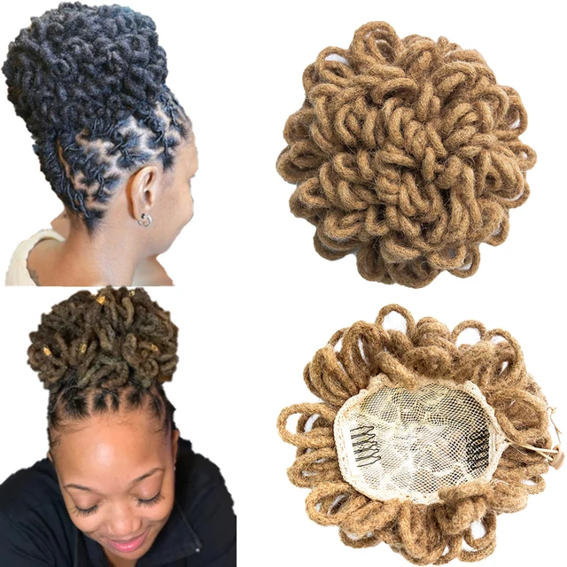 [KAMA Dreads] Locs Drawstring Ponytail  Human Hair Clip in Loc Bun Petals for Black Women