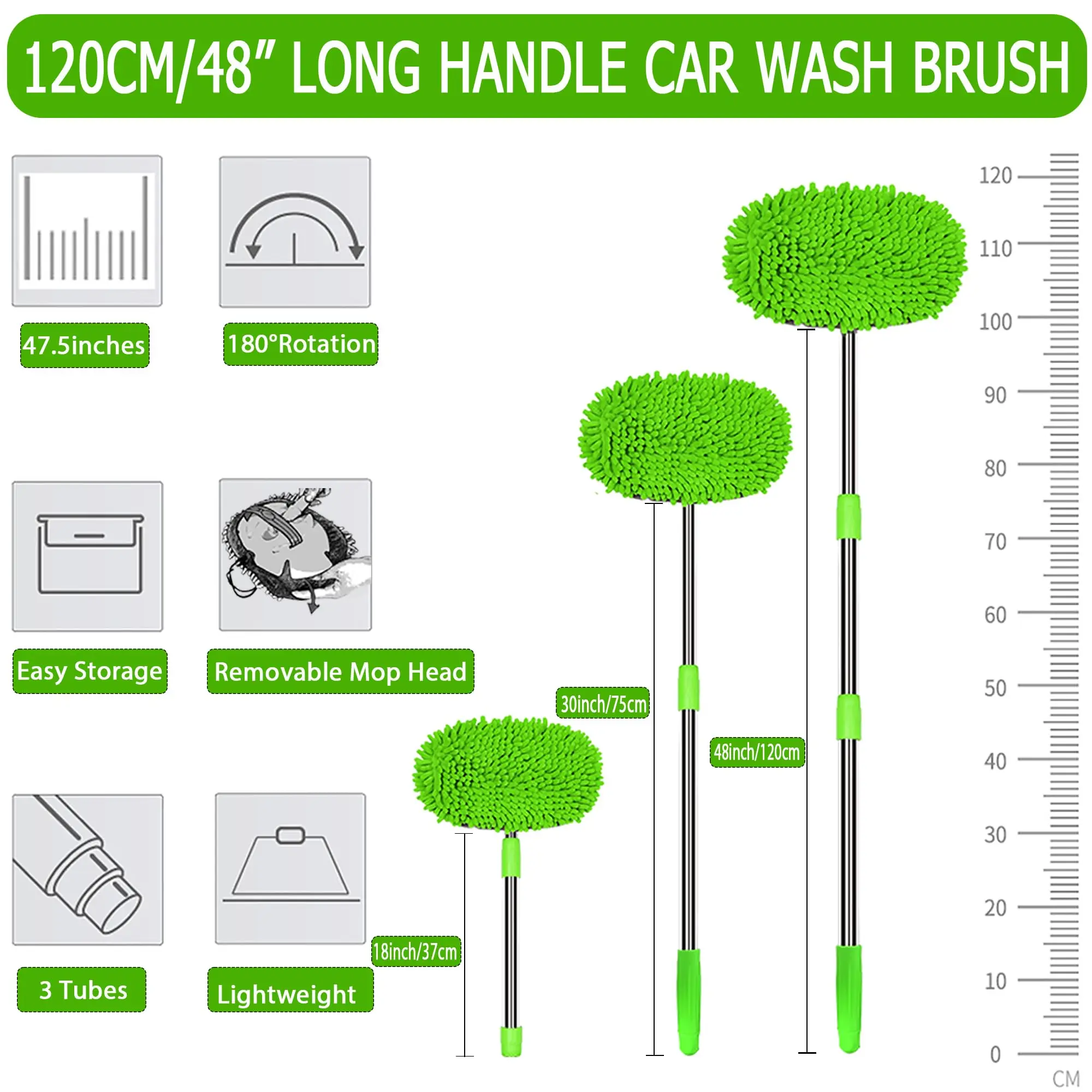 Car Wash Brush Mop Cleaning Tool With Long Handle Kit Boat 2 In 1