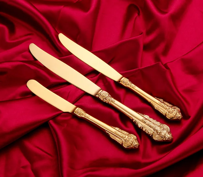 Titanium Gold Luxury Relief Relief Palace West Tableware Set Knife a vidlička 13