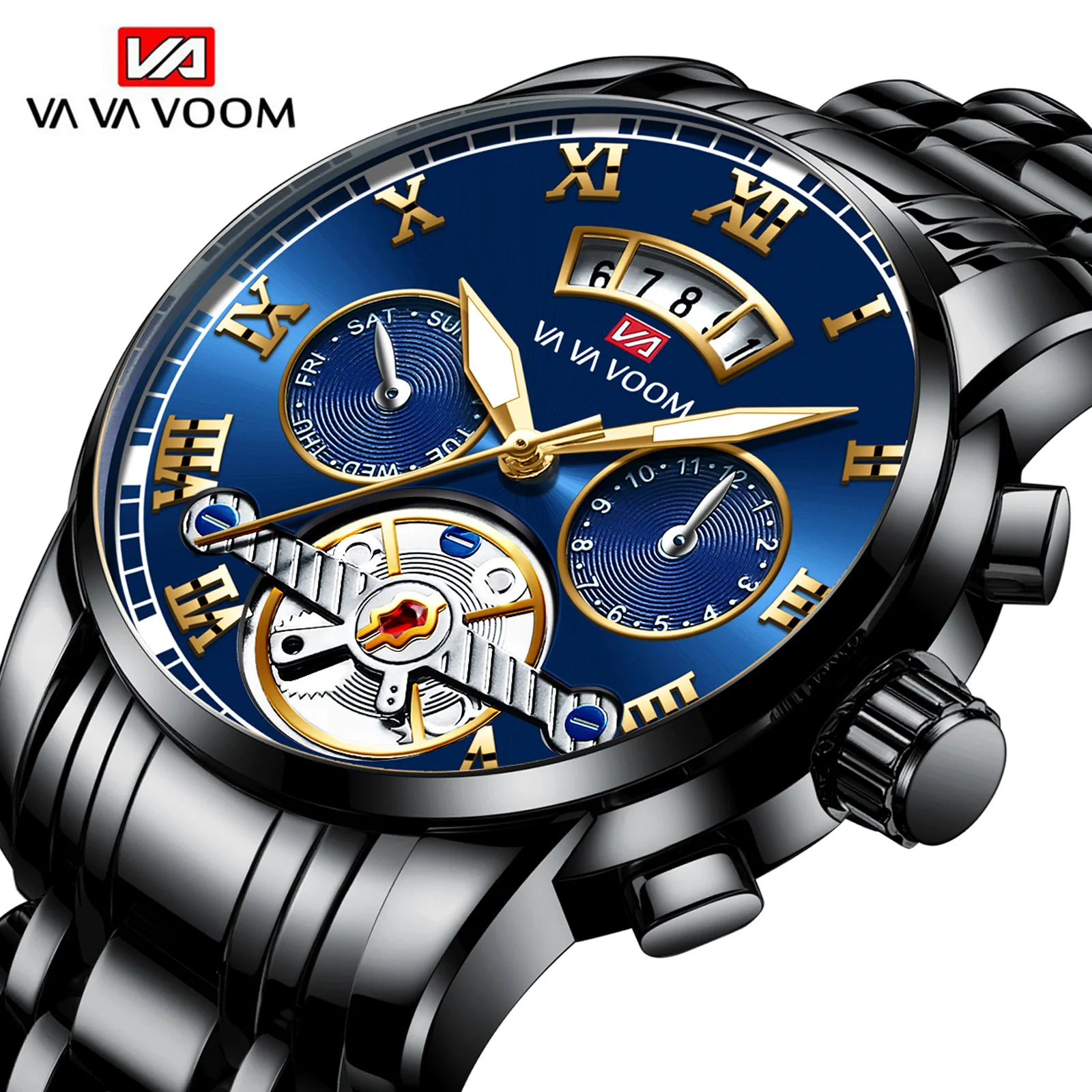 Relogio Masculino VA VA VOOM 2453 Men Luxury Watches Stainless Steel Quartz Luminous Fashion Waterproof Outdoor Sport Watch