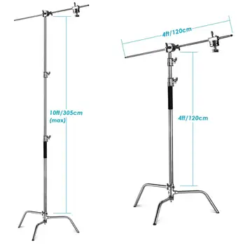 Neewer Photo Studio Lighting Stand Heavy Duty 3.2 Meters Support Stand+4 Feet/1.28 Meters Hold Arm and Grip Head(2-Pack) detail image